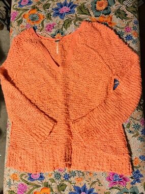 Free people xs coral fluffy sweater